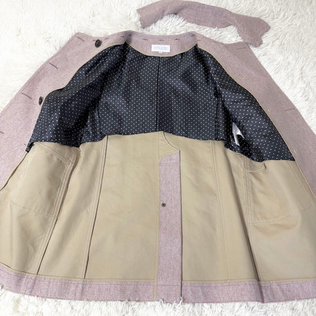 マッキントッシュフィロソフィー ゴム引き ウール コート ヘリンボーン ピンク