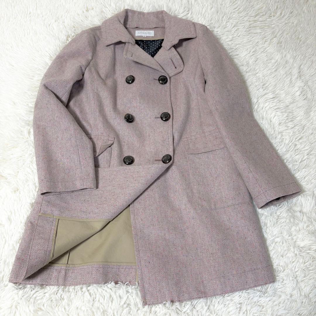 マッキントッシュフィロソフィー ゴム引き ウール コート ヘリンボーン ピンク