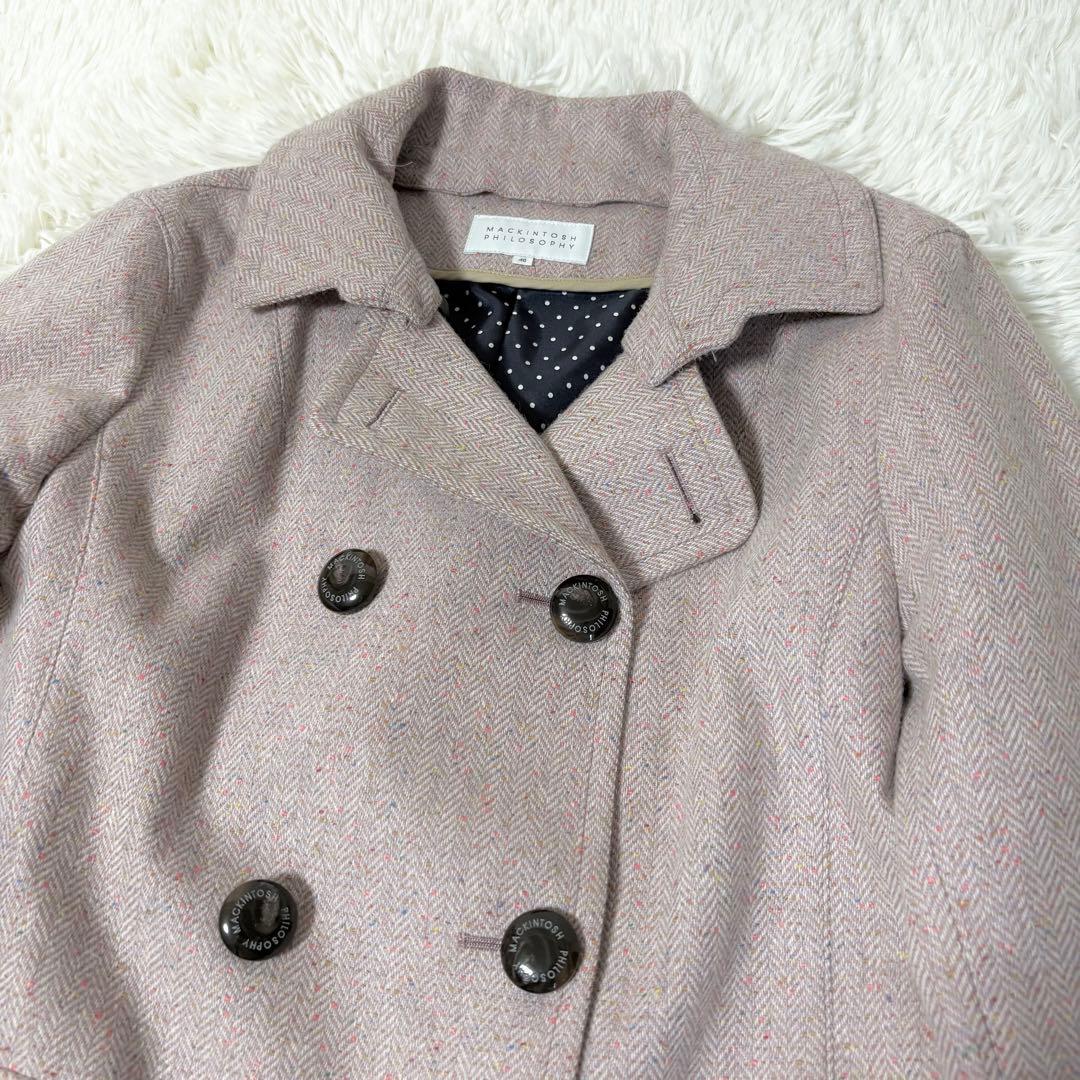 マッキントッシュフィロソフィー ゴム引き ウール コート ヘリンボーン ピンク
