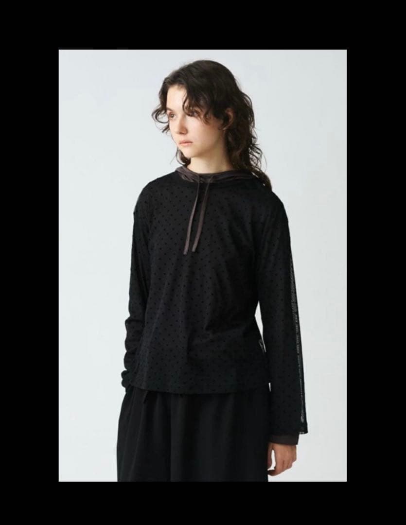 【mizuiro ind 】メッシュドットクルーネックプルオーバー　ブラック　F