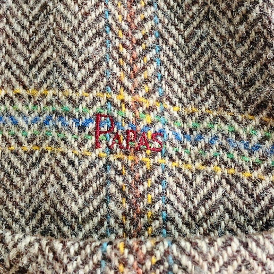 ハリスツイード パパス ツイードカバーオール ムートンボア襟 ヘリンボーンコート