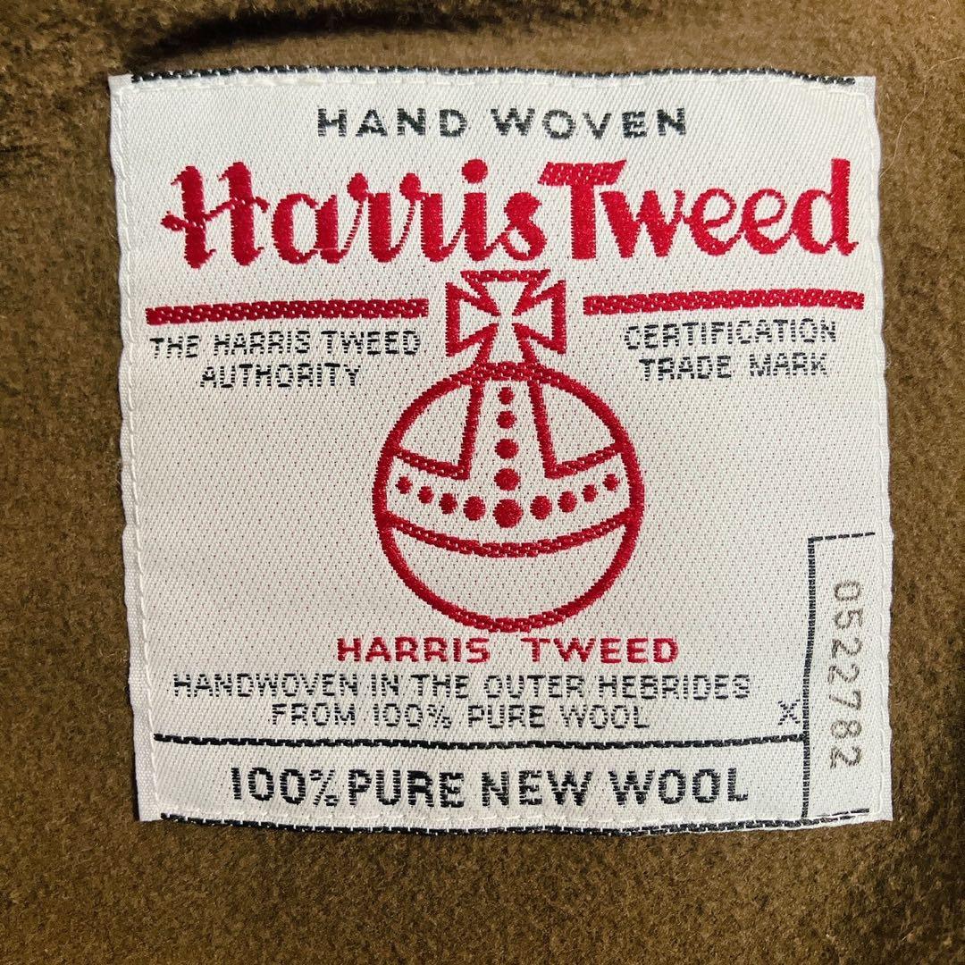 ハリスツイード パパス ツイードカバーオール ムートンボア襟 ヘリンボーンコート