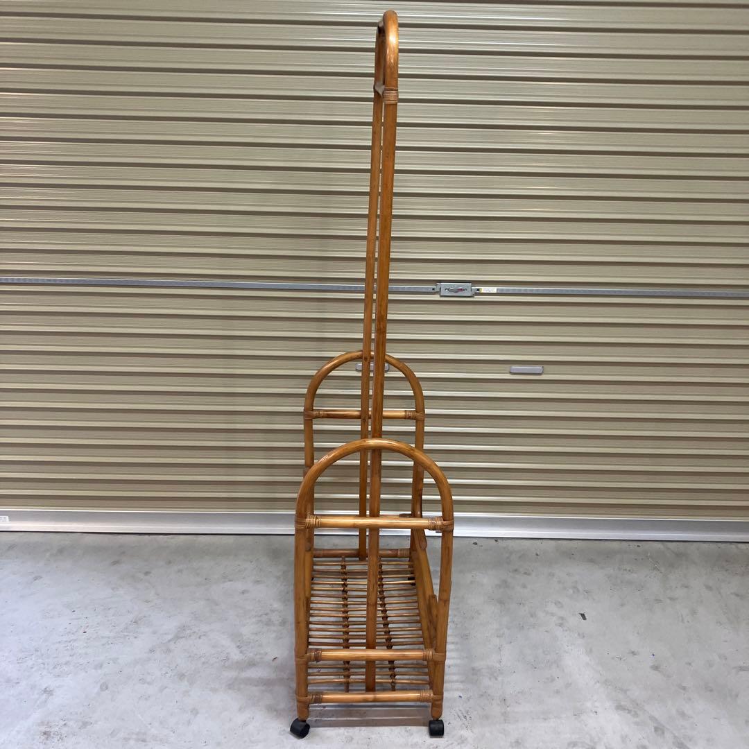 昭和レトロ ラタンハンガーラック キャスター付き 籐家具 古道具 古家具洋服掛け