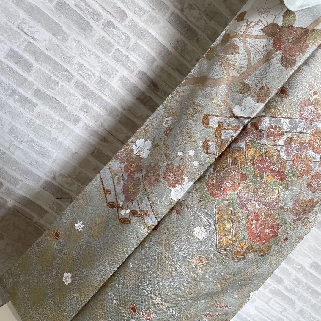 訪問着　フルセット　桜の木　花筏　綸子　入学式　卒業式　春めく　着物　Q5