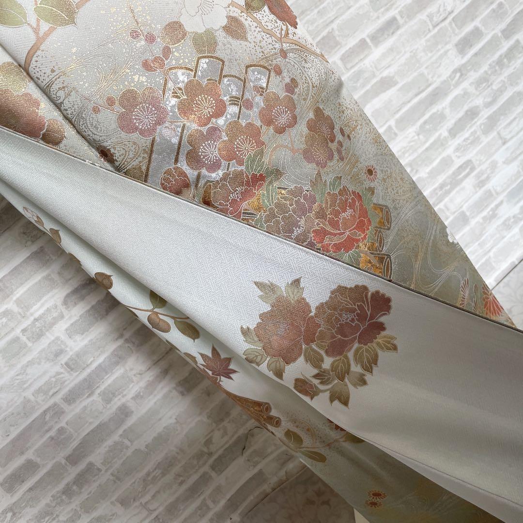 訪問着　フルセット　桜の木　花筏　綸子　入学式　卒業式　春めく　着物　Q5