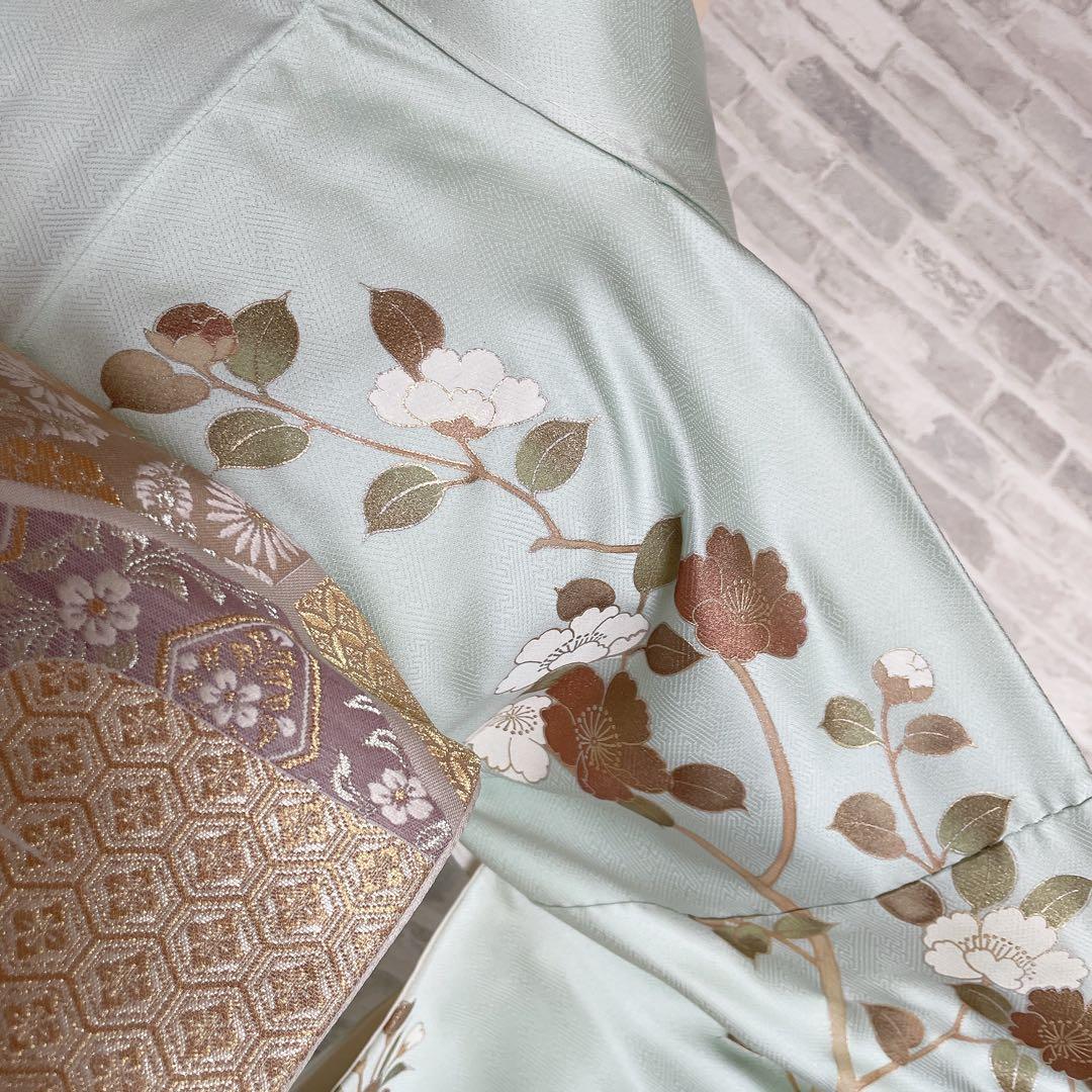 訪問着　フルセット　桜の木　花筏　綸子　入学式　卒業式　春めく　着物　Q5