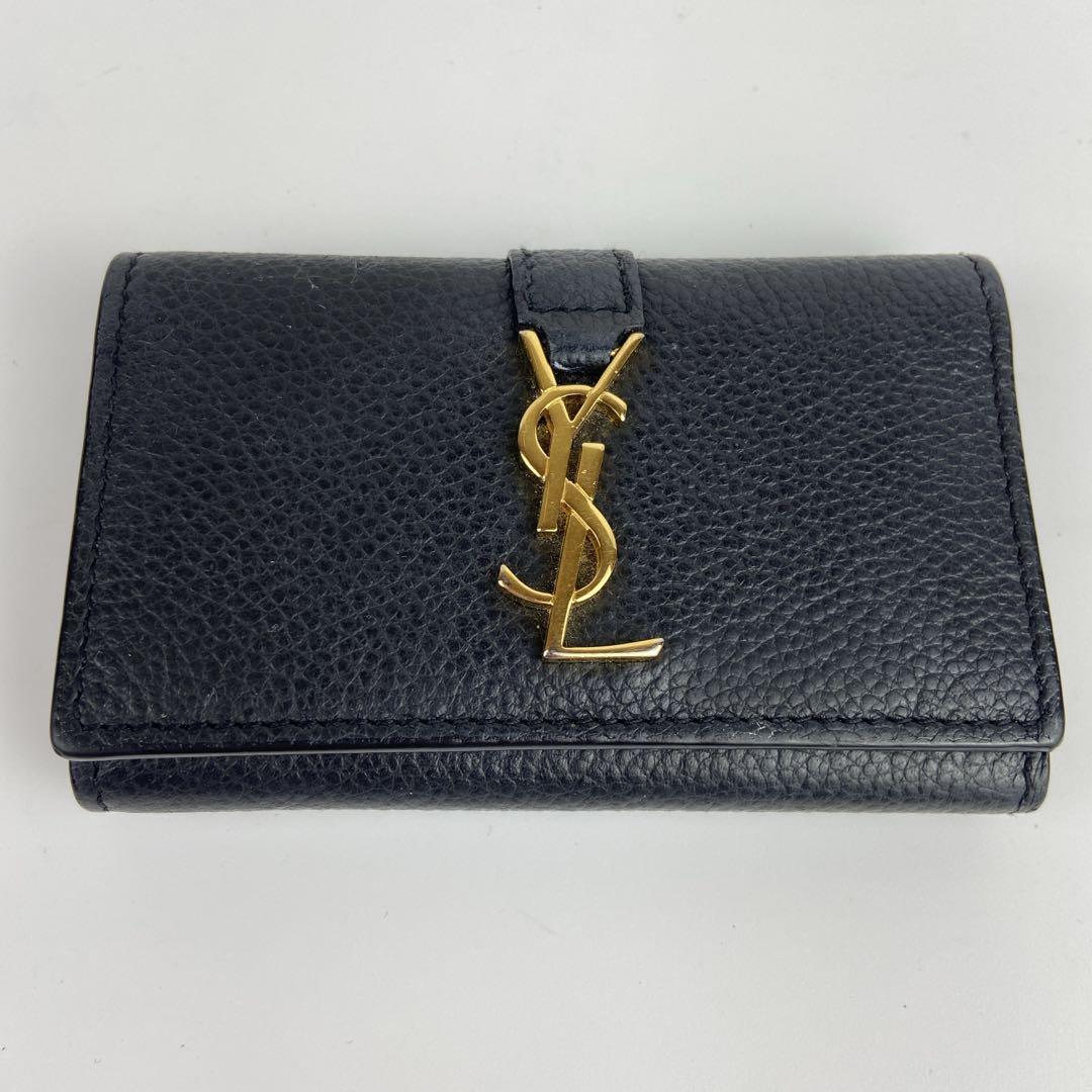 極美品 サンローランパリ キーケース シボ革 ロゴ ゴールド金具