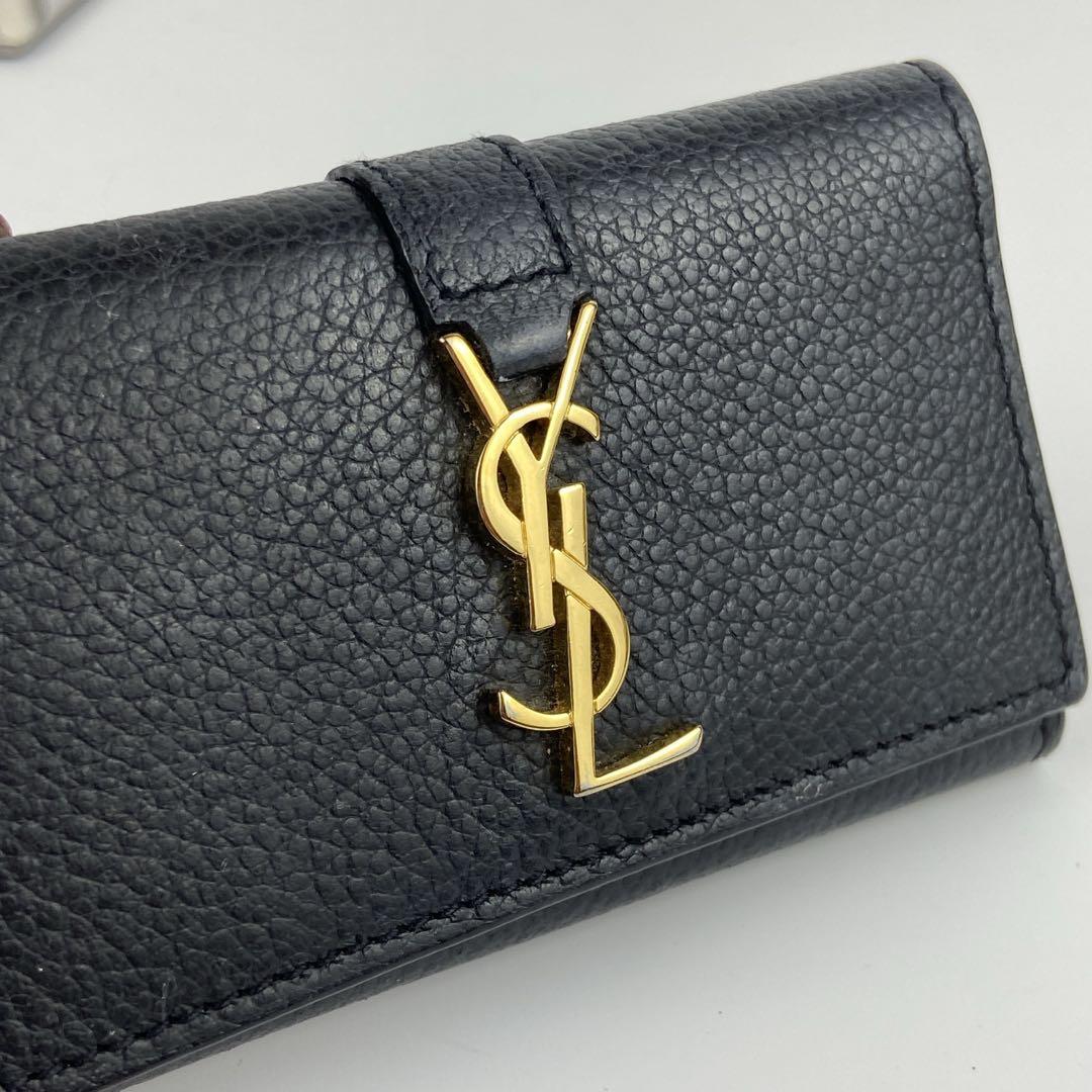 極美品 サンローランパリ キーケース シボ革 ロゴ ゴールド金具