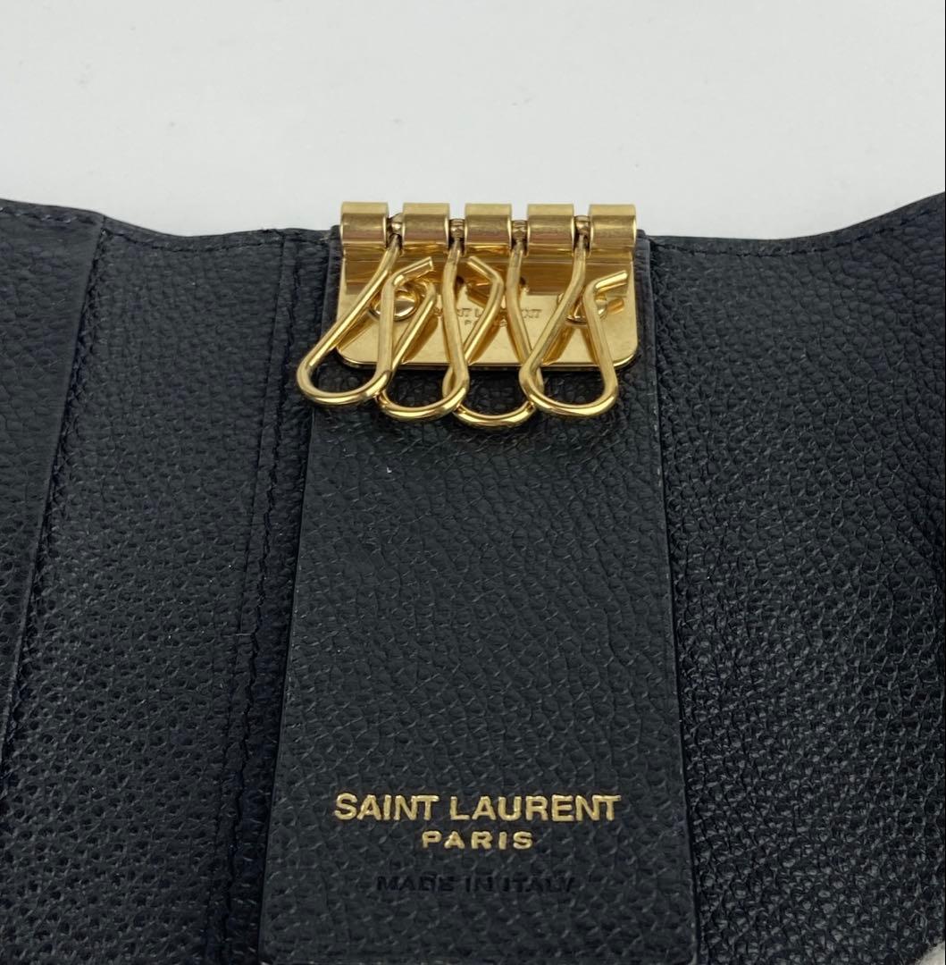 極美品 サンローランパリ キーケース シボ革 ロゴ ゴールド金具