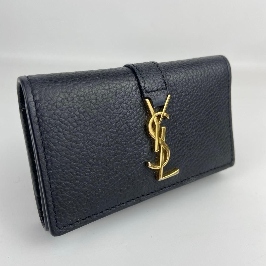 極美品 サンローランパリ キーケース シボ革 ロゴ ゴールド金具