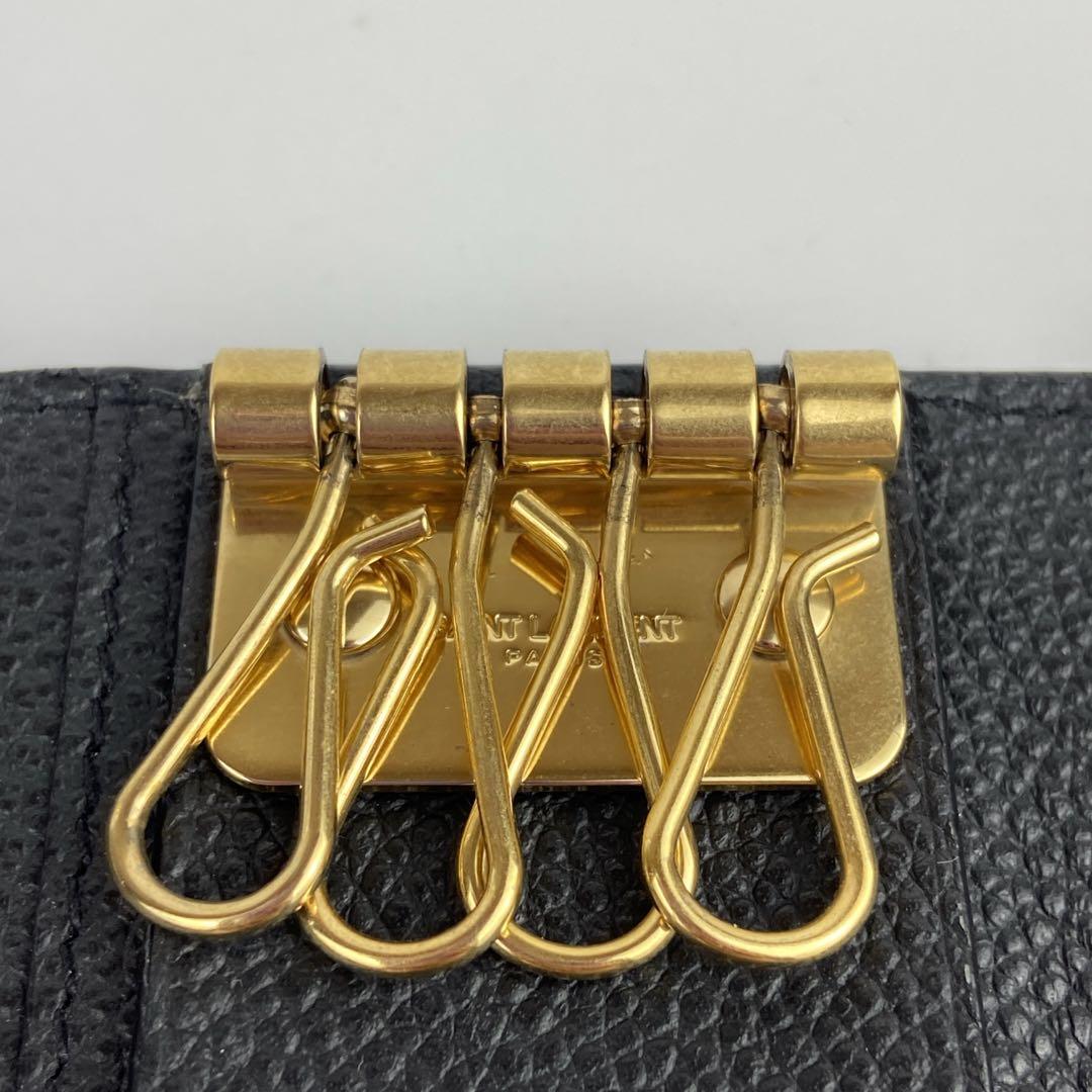 極美品 サンローランパリ キーケース シボ革 ロゴ ゴールド金具