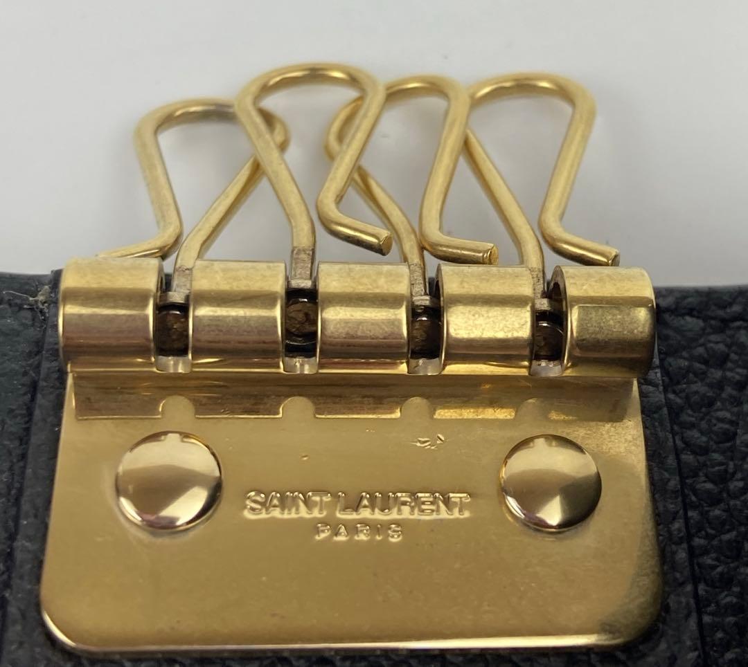 極美品 サンローランパリ キーケース シボ革 ロゴ ゴールド金具