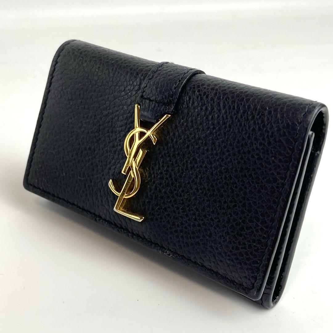 極美品 サンローランパリ キーケース シボ革 ロゴ ゴールド金具