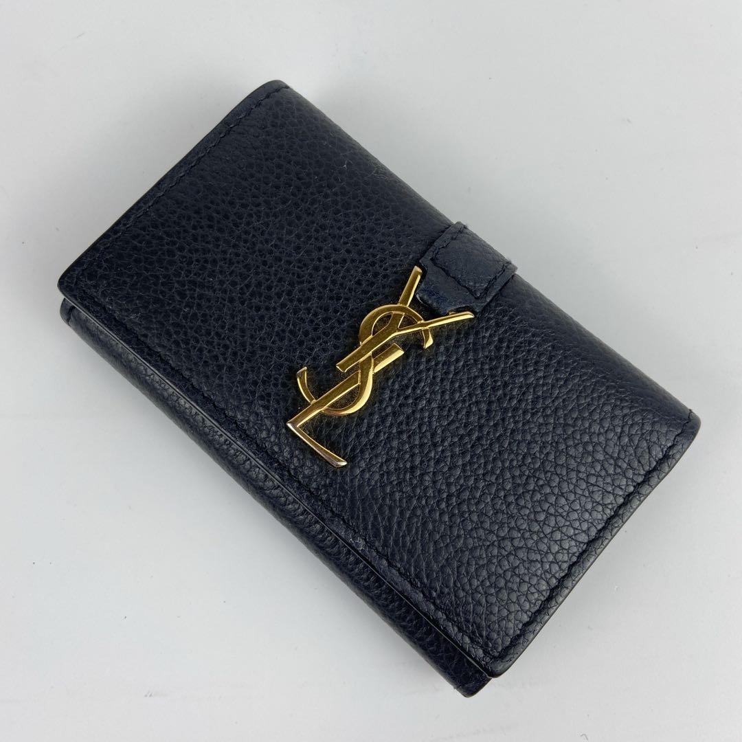 極美品 サンローランパリ キーケース シボ革 ロゴ ゴールド金具