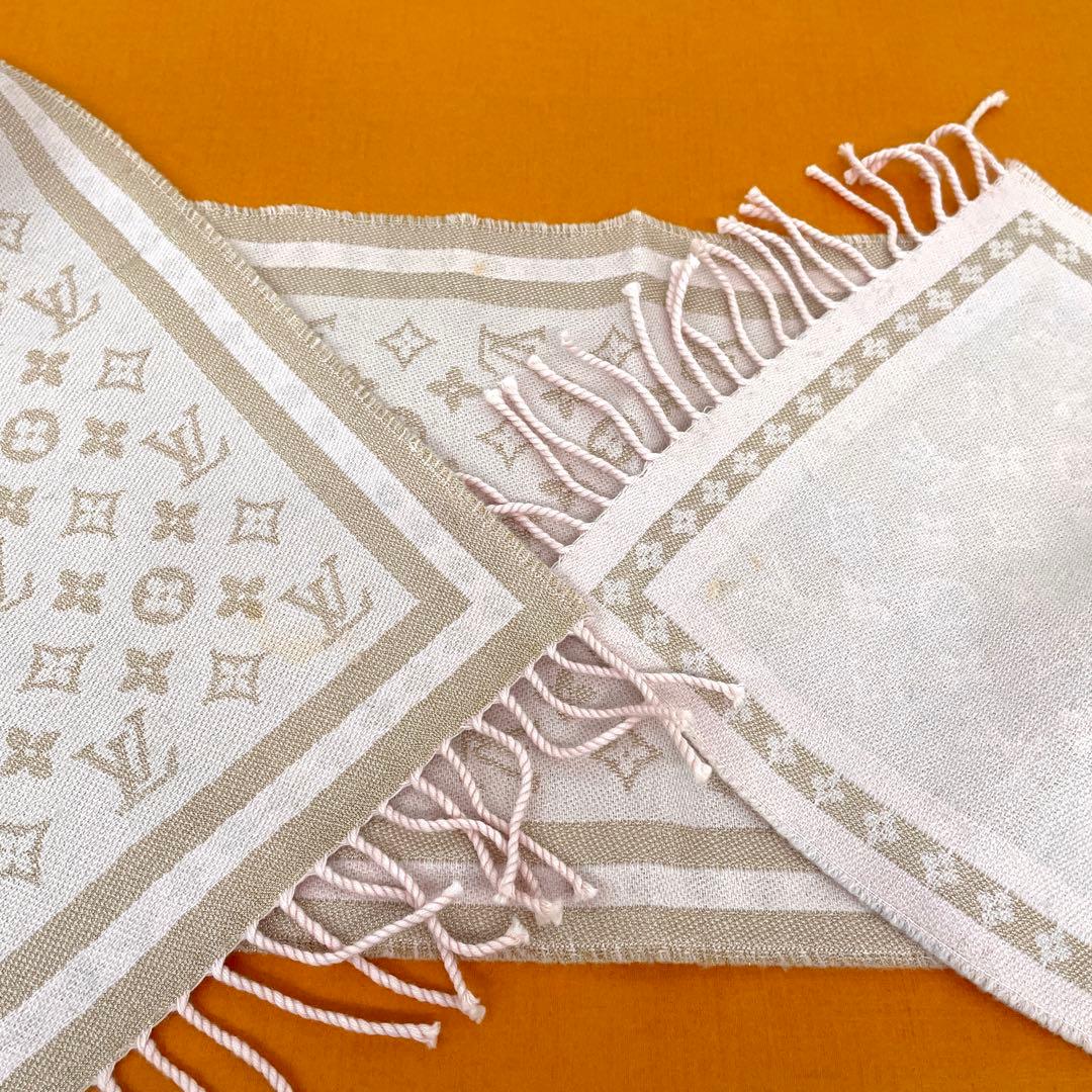 特上美品✨【ルイヴィトン】モノグラム マフラー ピンク ウール カシミヤ 249