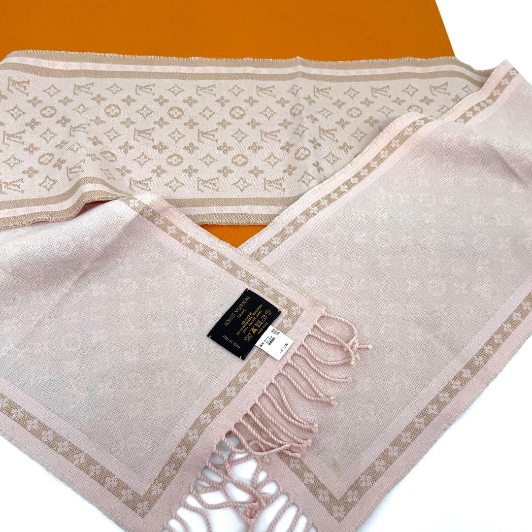 特上美品✨【ルイヴィトン】モノグラム マフラー ピンク ウール カシミヤ 249