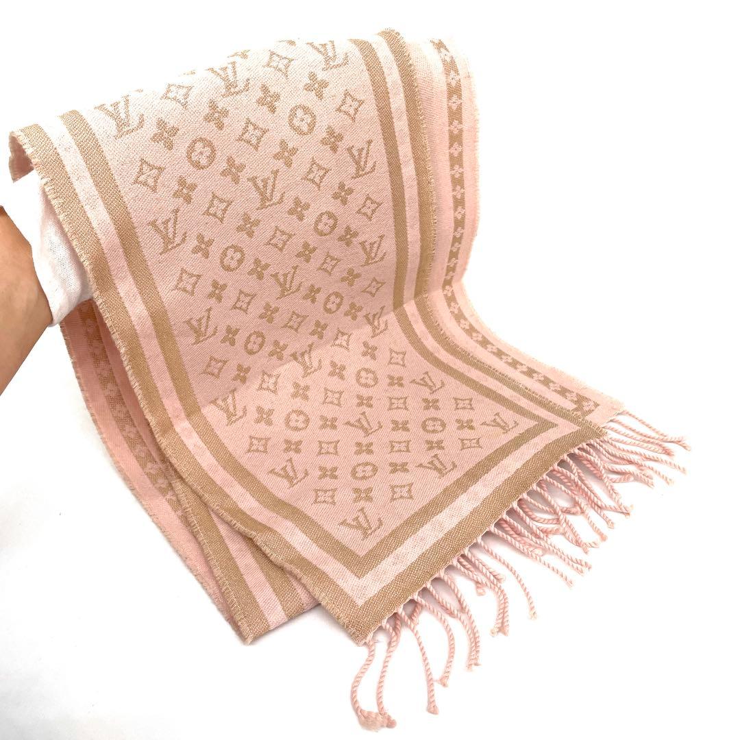 特上美品✨【ルイヴィトン】モノグラム マフラー ピンク ウール カシミヤ 249