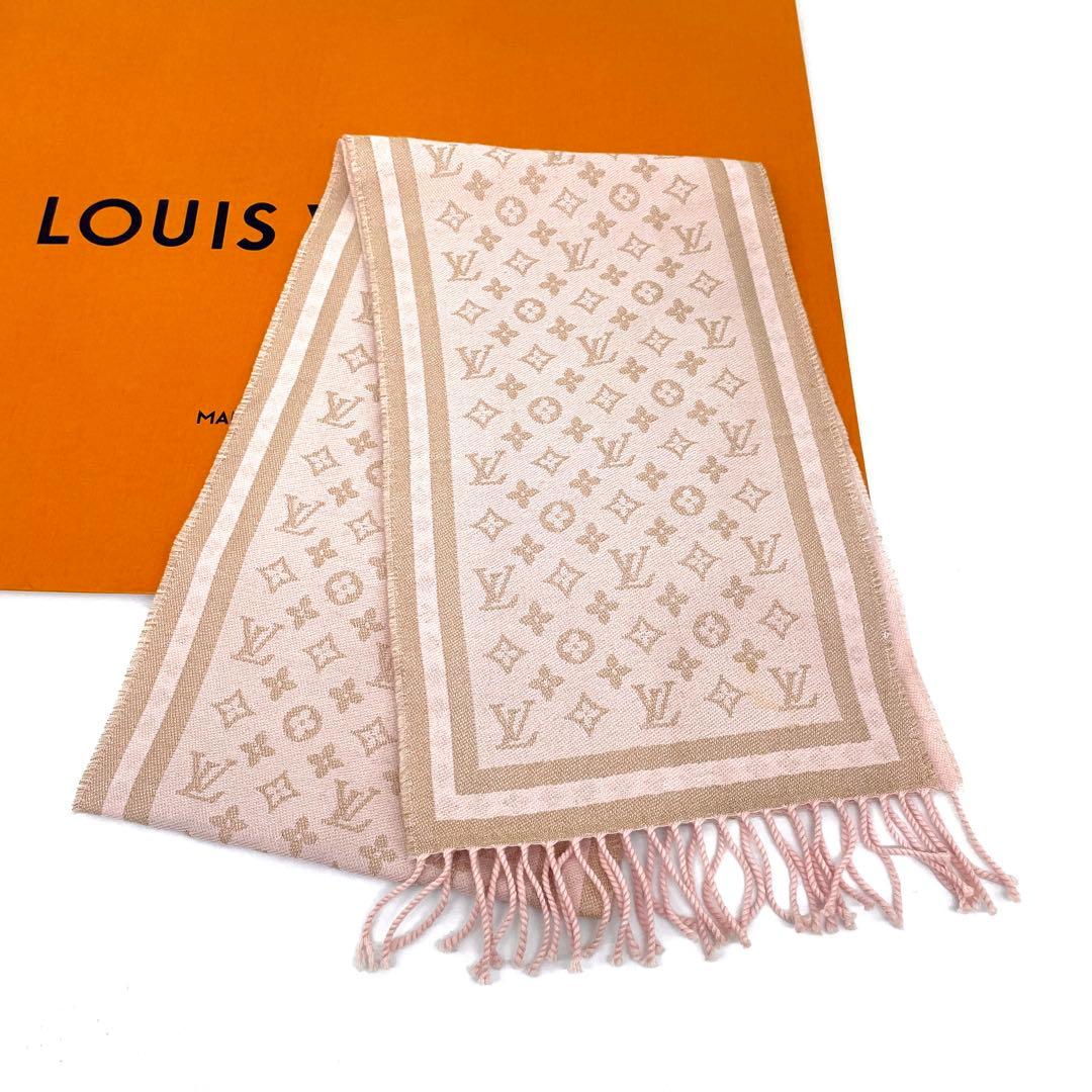 特上美品✨【ルイヴィトン】モノグラム マフラー ピンク ウール カシミヤ 249