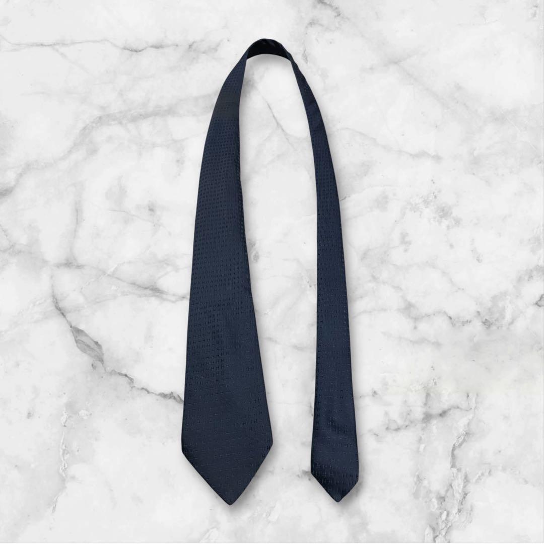 【箱付き】HERMES エルメス　ネクタイ　ファソネ　紺　ジャガード　H柄