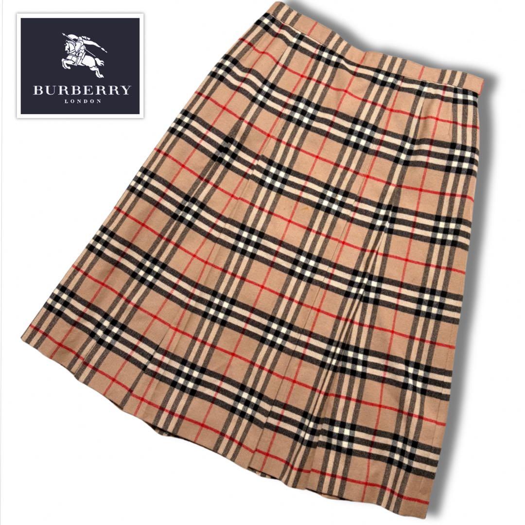 【美品希少✨】バーバリー プリーツスカート ロング丈 ノバチェック ウール