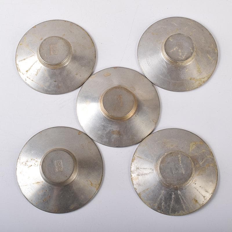 錫　 極上京錫六請合　坂口款　皿十客　義春銘　茶托五客　湯呑八客　YR7921B