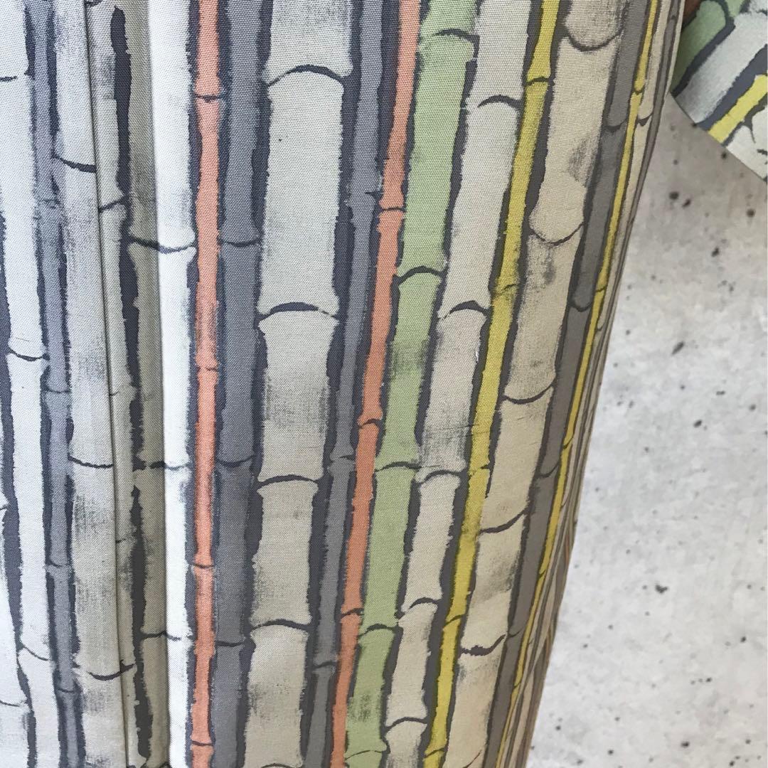 【竹柄】本場大島紬　デザイン柄　染　袷　落款　パールトーン加工