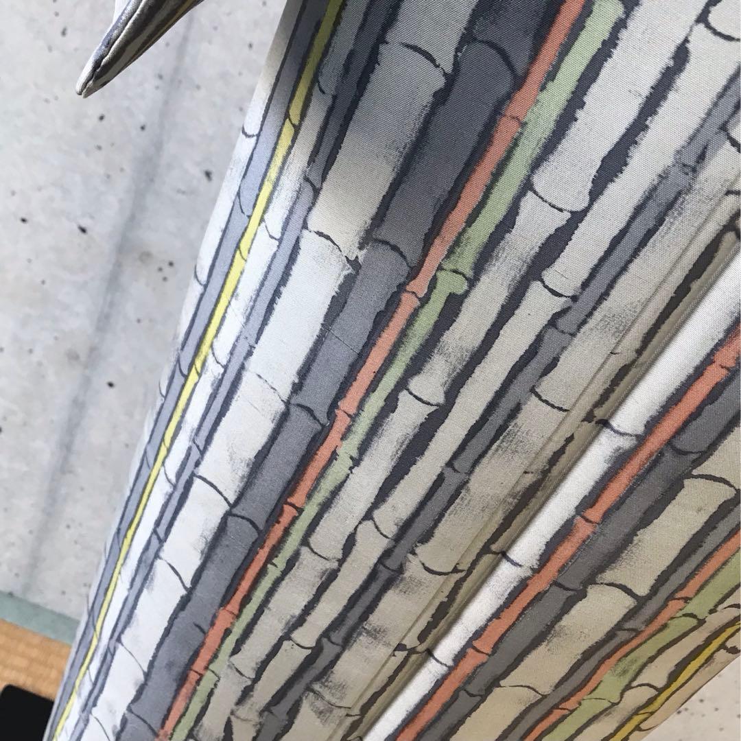 【竹柄】本場大島紬　デザイン柄　染　袷　落款　パールトーン加工