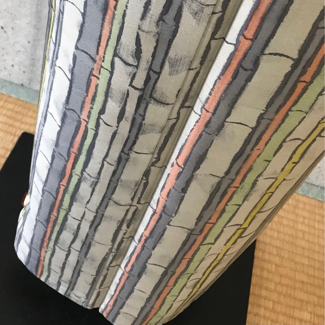 【竹柄】本場大島紬　デザイン柄　染　袷　落款　パールトーン加工