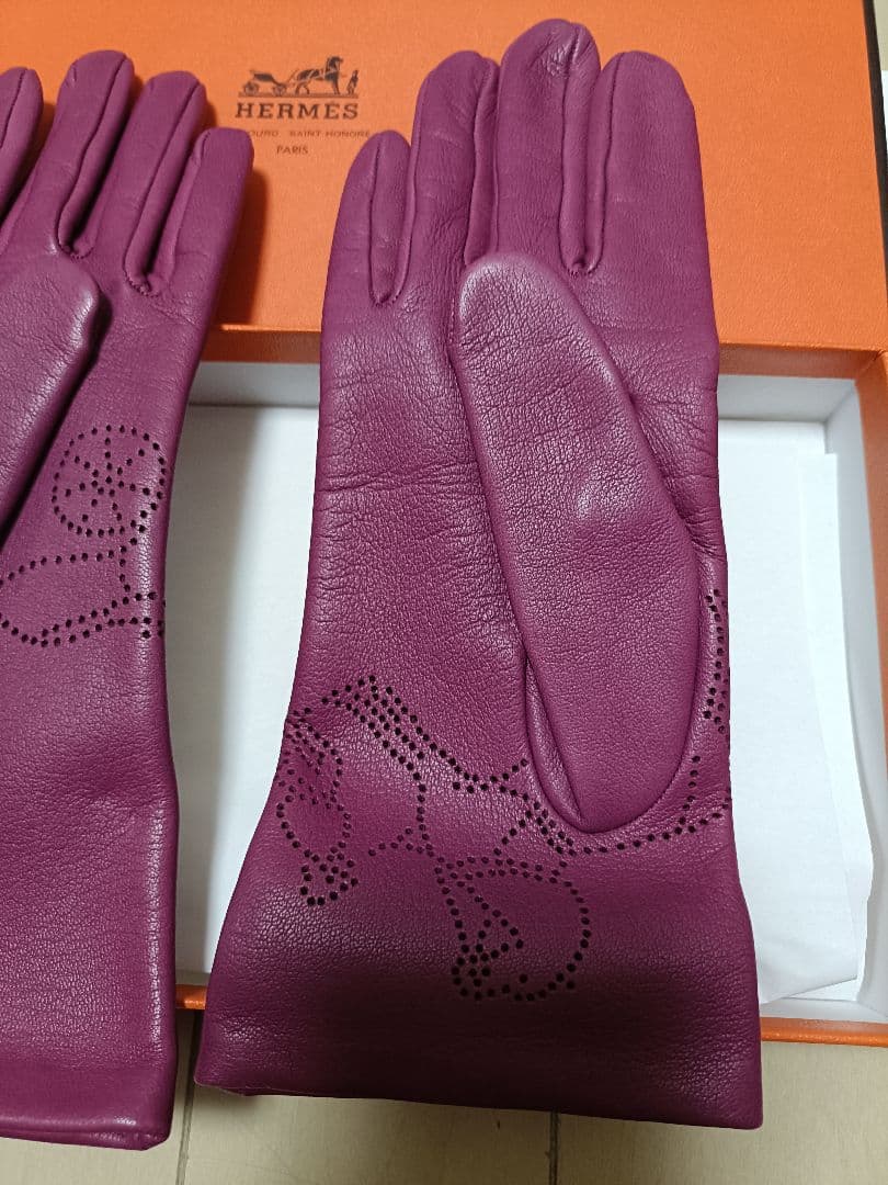 HERMES ピンク レザー手袋　サイズS