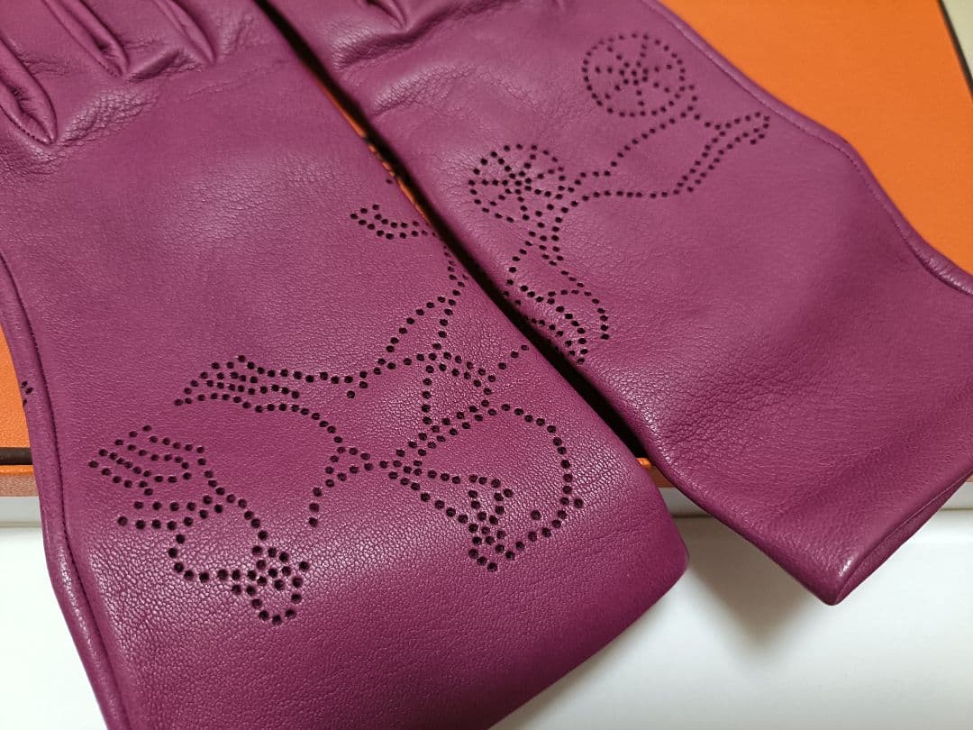 HERMES ピンク レザー手袋　サイズS