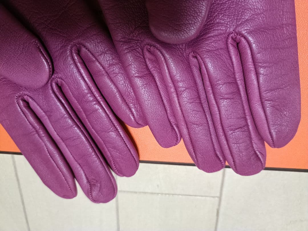 HERMES ピンク レザー手袋　サイズS