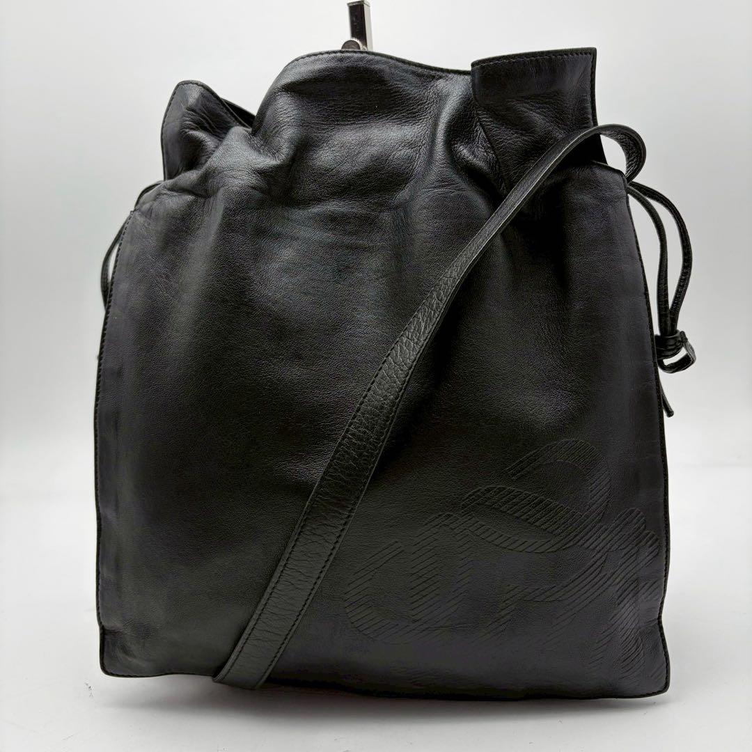 極美品✨ロエベ フラメンコ ショルダーバッグ 巾着型 アナグラム ブラック