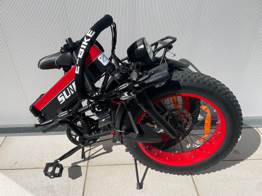 SUNPIE 電動アシスト自転車 折りたたみ式 電動自転車 走行少ない 黒/赤