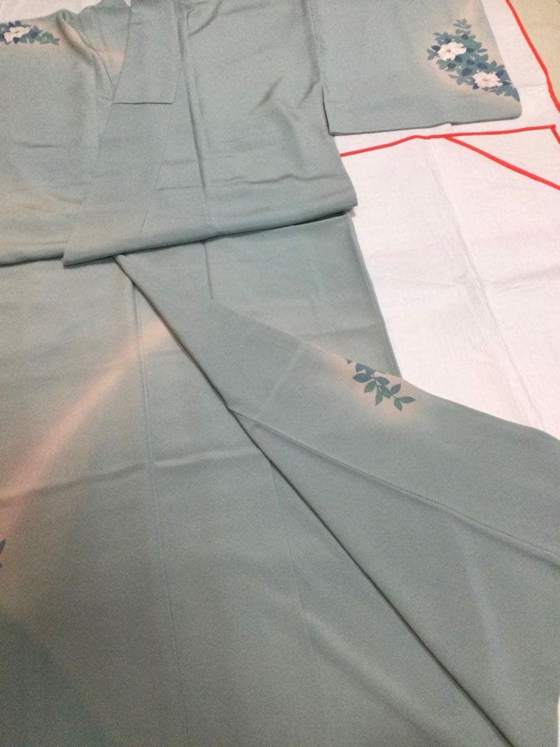 トールサイズ　付け下げ訪問着‼︎ 手描き　シルエット　秘色系統