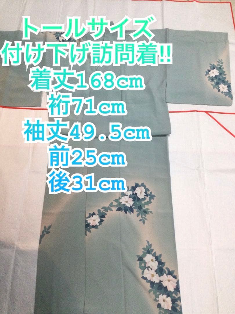 トールサイズ　付け下げ訪問着‼︎ 手描き　シルエット　秘色系統