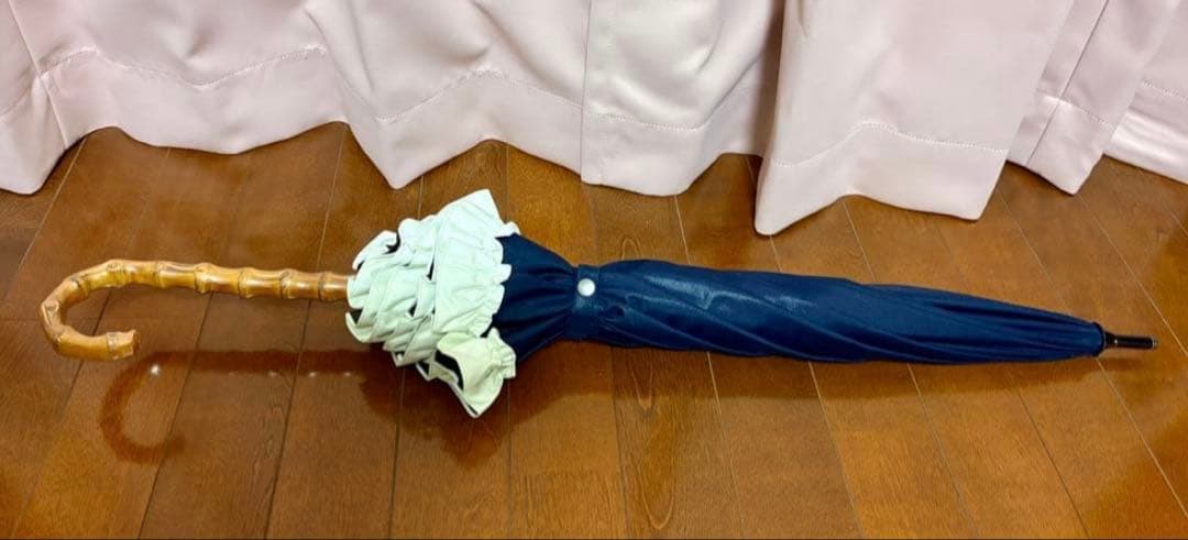 Rose Blanc 日傘ミドル55cm シングルフリル ネイビー×アイボリー