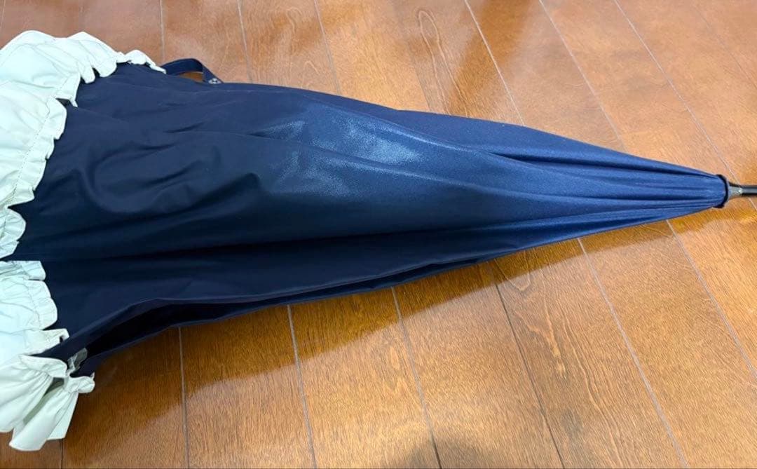 Rose Blanc 日傘ミドル55cm シングルフリル ネイビー×アイボリー