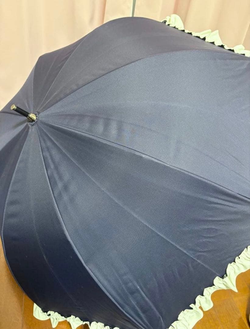 Rose Blanc 日傘ミドル55cm シングルフリル ネイビー×アイボリー