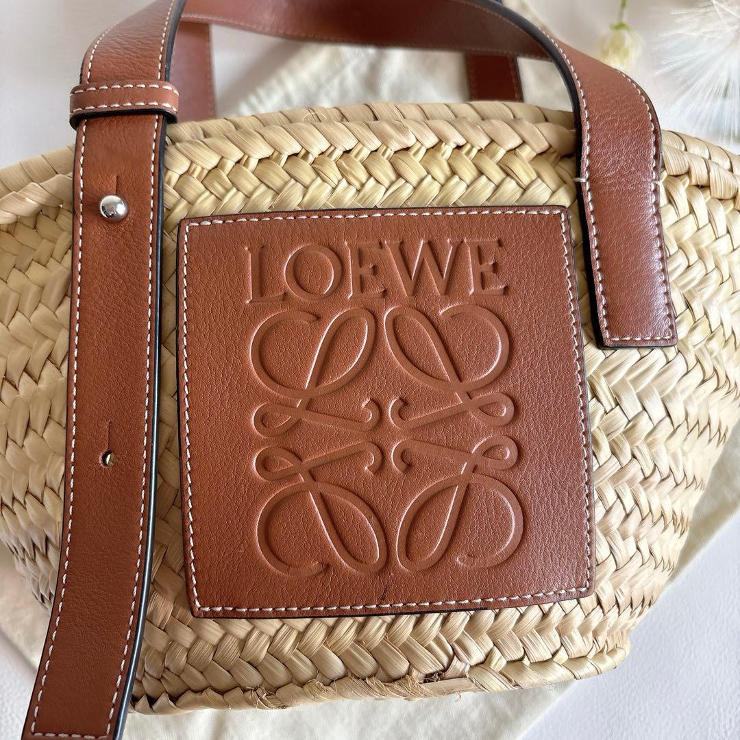 極美品 ロエベ LOEWE バスケットバッグ スモール カゴ アナグラム 茶