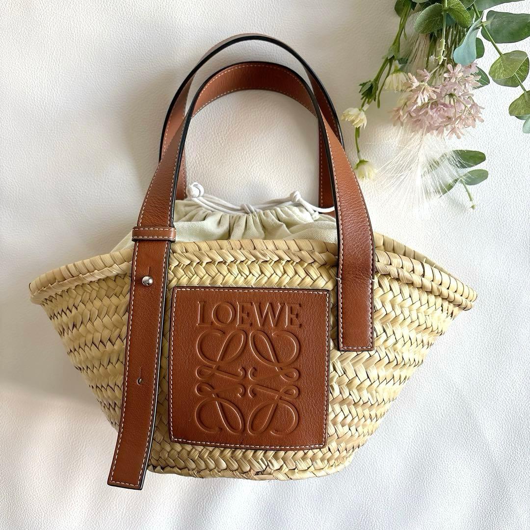 極美品 ロエベ LOEWE バスケットバッグ スモール カゴ アナグラム 茶