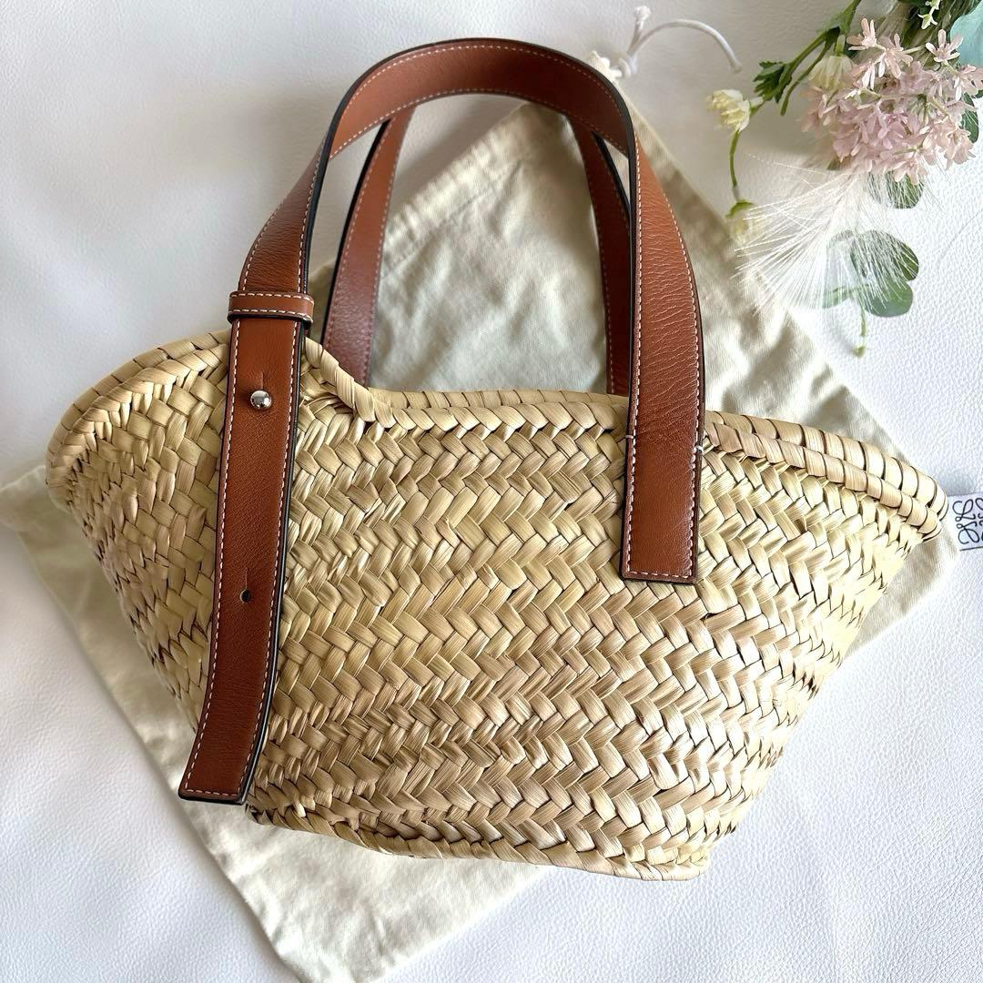 極美品 ロエベ LOEWE バスケットバッグ スモール カゴ アナグラム 茶