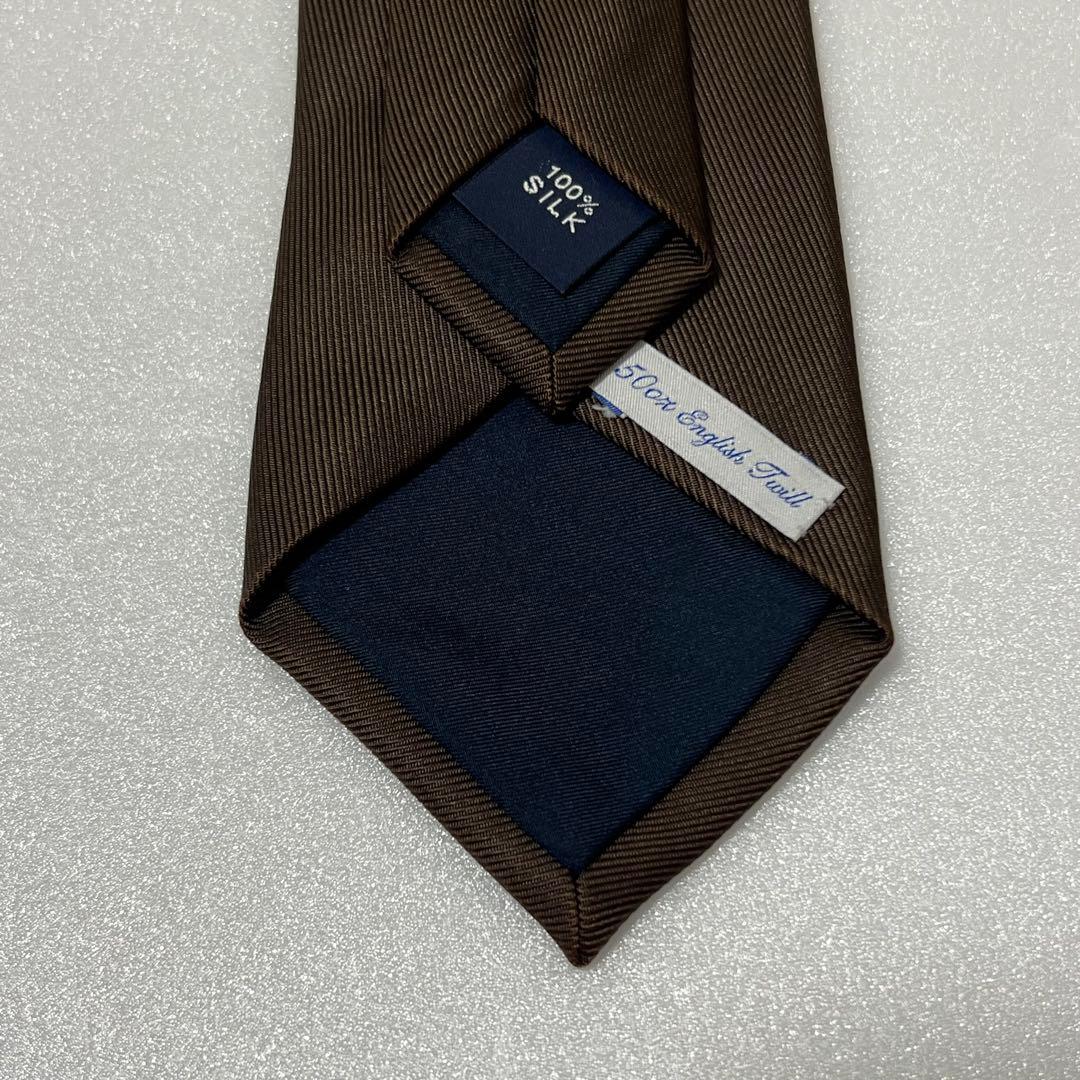 極美品✨️鎌倉シャツ ネクタイ 光沢 ブラウン ソリッド 無地 50オンス ツイル