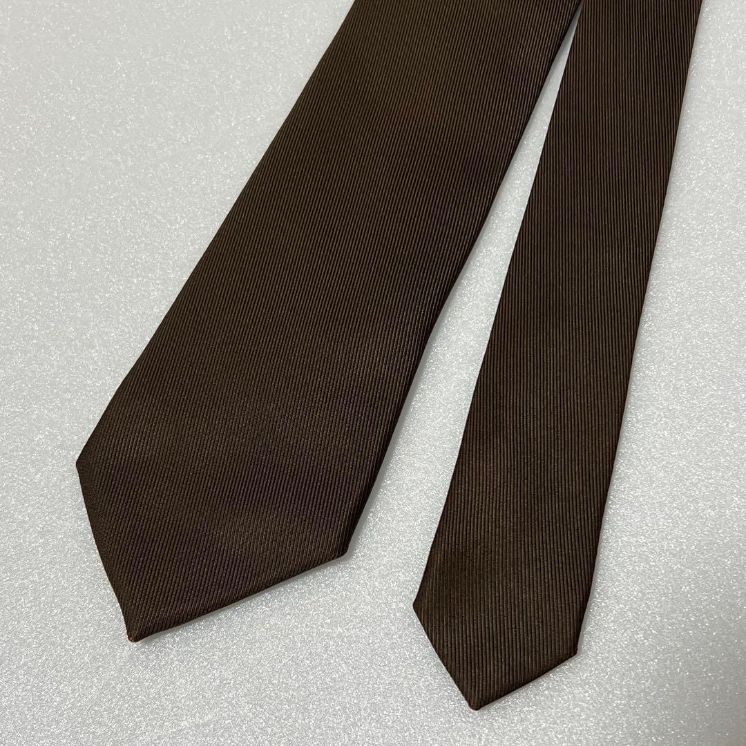 極美品✨️鎌倉シャツ ネクタイ 光沢 ブラウン ソリッド 無地 50オンス ツイル