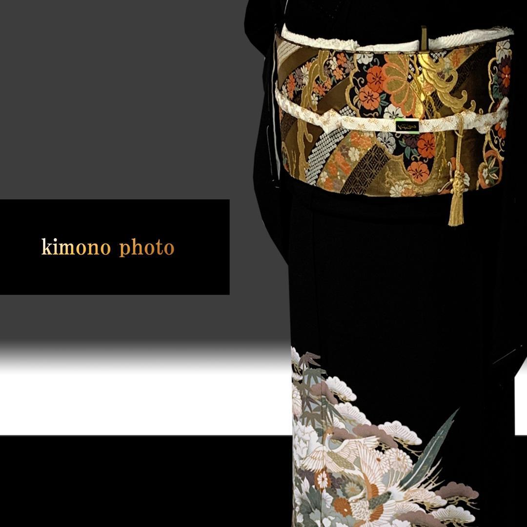 正絹【新品、未使用】６点フルセット【トールサイズ】極上逸品金彩手描き友禅 黒留袖