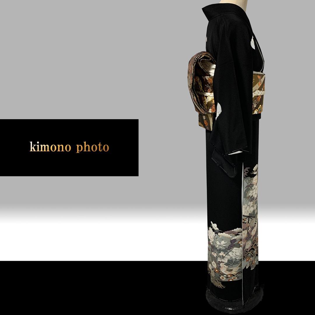 正絹【新品、未使用】６点フルセット【トールサイズ】極上逸品金彩手描き友禅 黒留袖