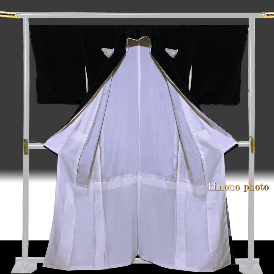 正絹【新品、未使用】６点フルセット【トールサイズ】極上逸品金彩手描き友禅 黒留袖