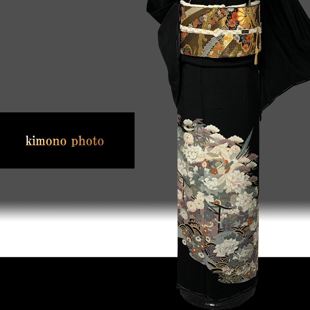 正絹【新品、未使用】６点フルセット【トールサイズ】極上逸品金彩手描き友禅 黒留袖