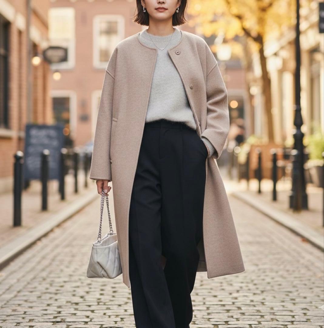 美品✨ジャーナルスタンダード　スーパー140ビーバーノーカラーコート リバー