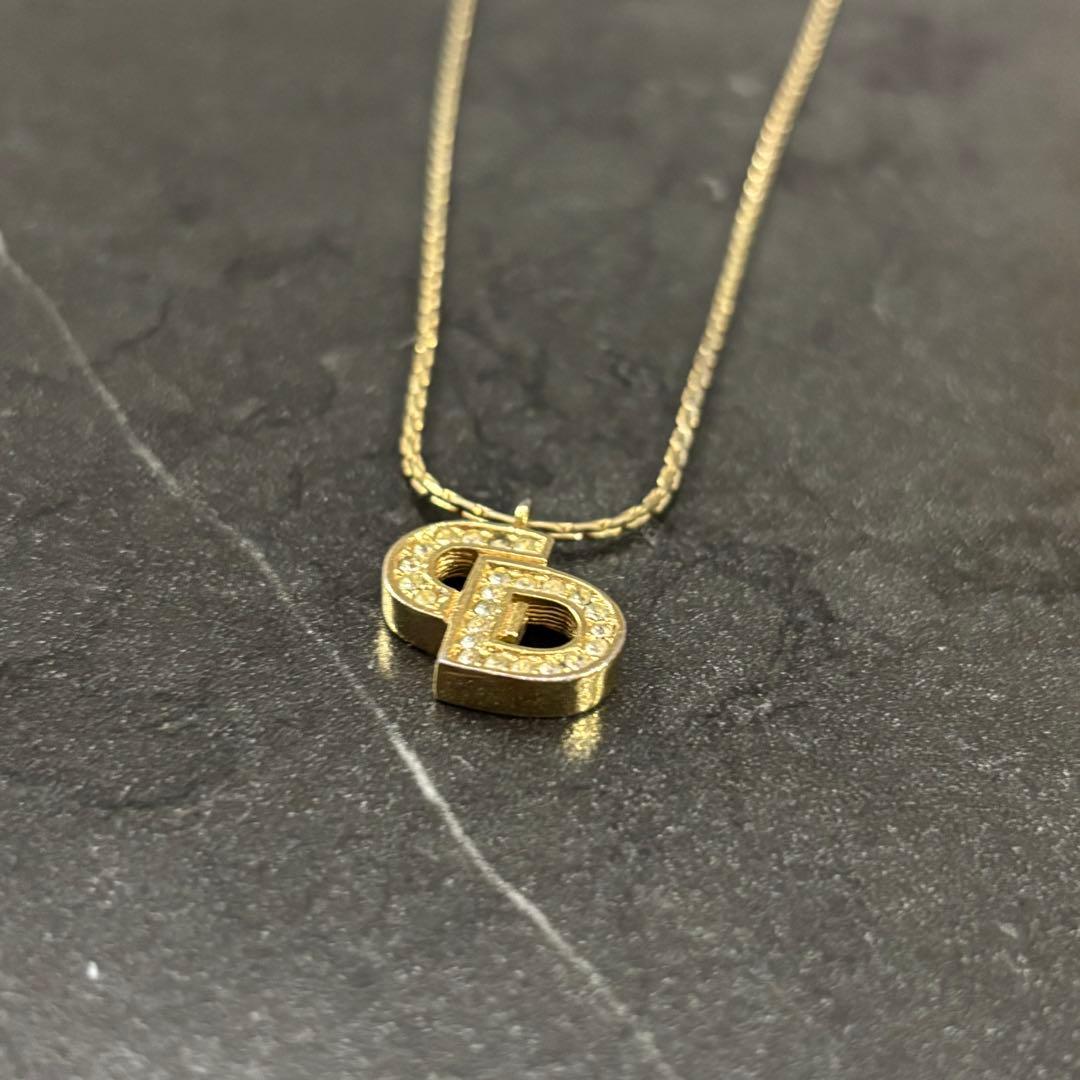 クリスチャンディオール　ゴールド　ネックレス　ラインストーン　CDロゴ