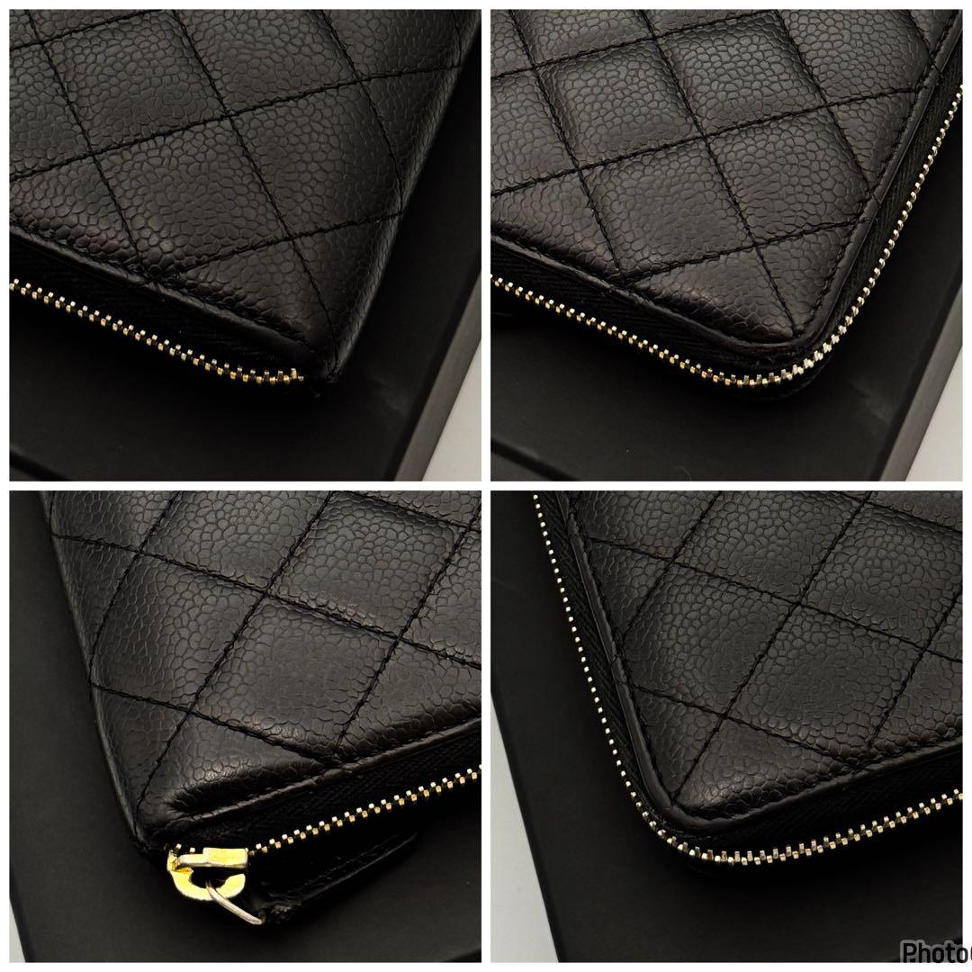 TS　シャネル✨マトラッセ✨キャビアスキン✨ラウンドファスナー長財布　48